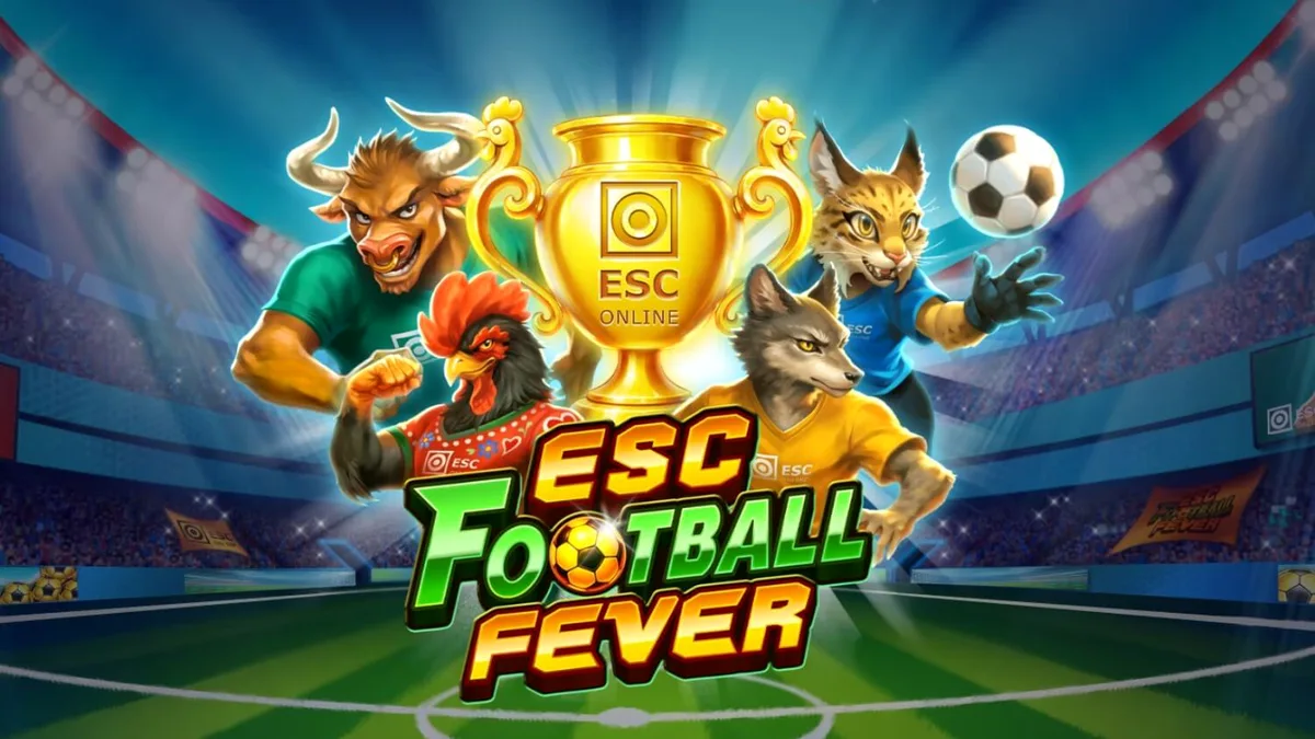 Tampilan visual stadion dan simbol permainan ESC Football Fever