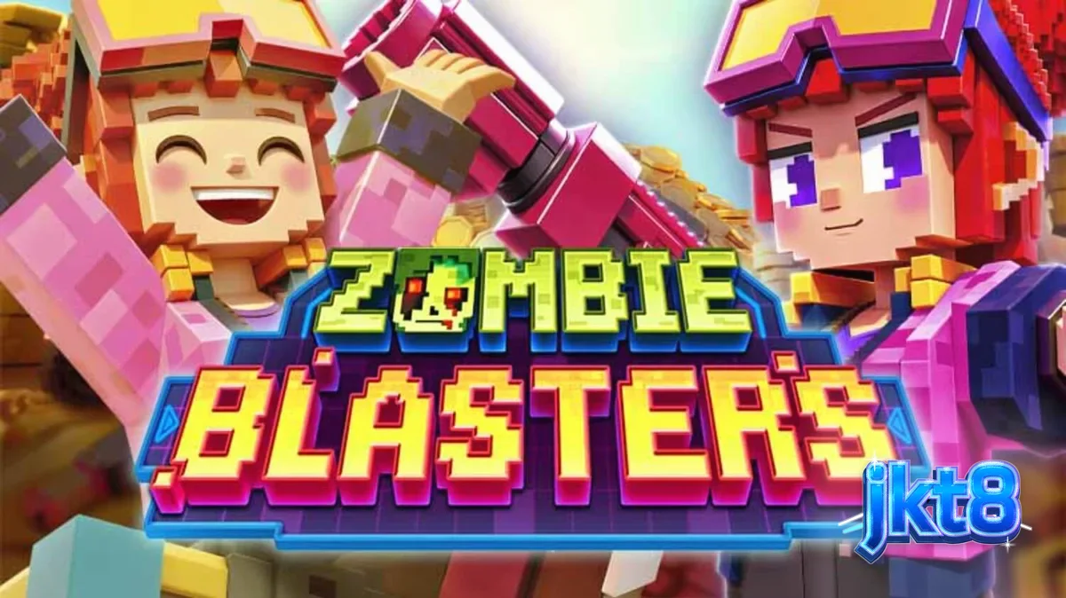 Tampilan visual slot Zombie Blasters dengan elemen arcade retro